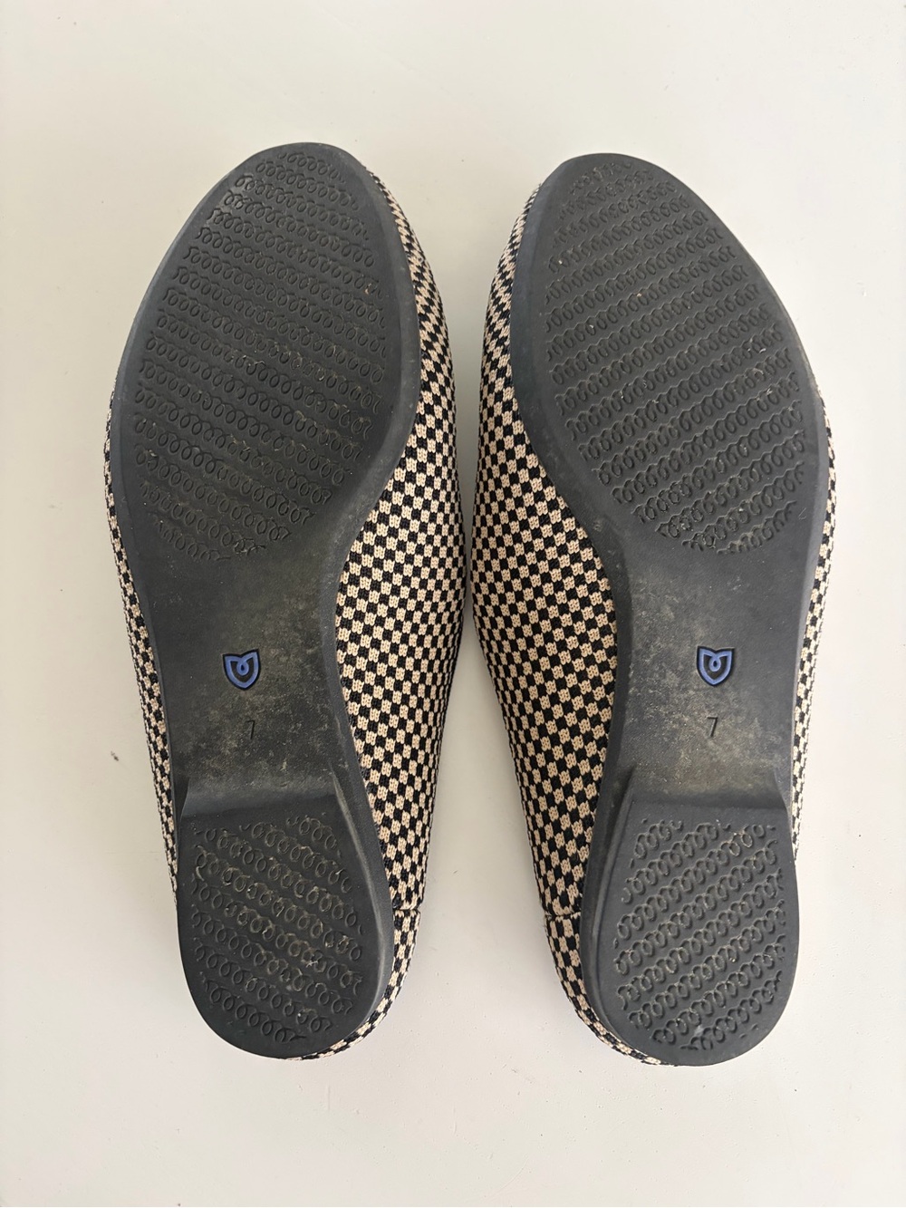 Rothy's Black and Cream Checkered Slip-On Mules with Gold Bit - Picture 3 of 4